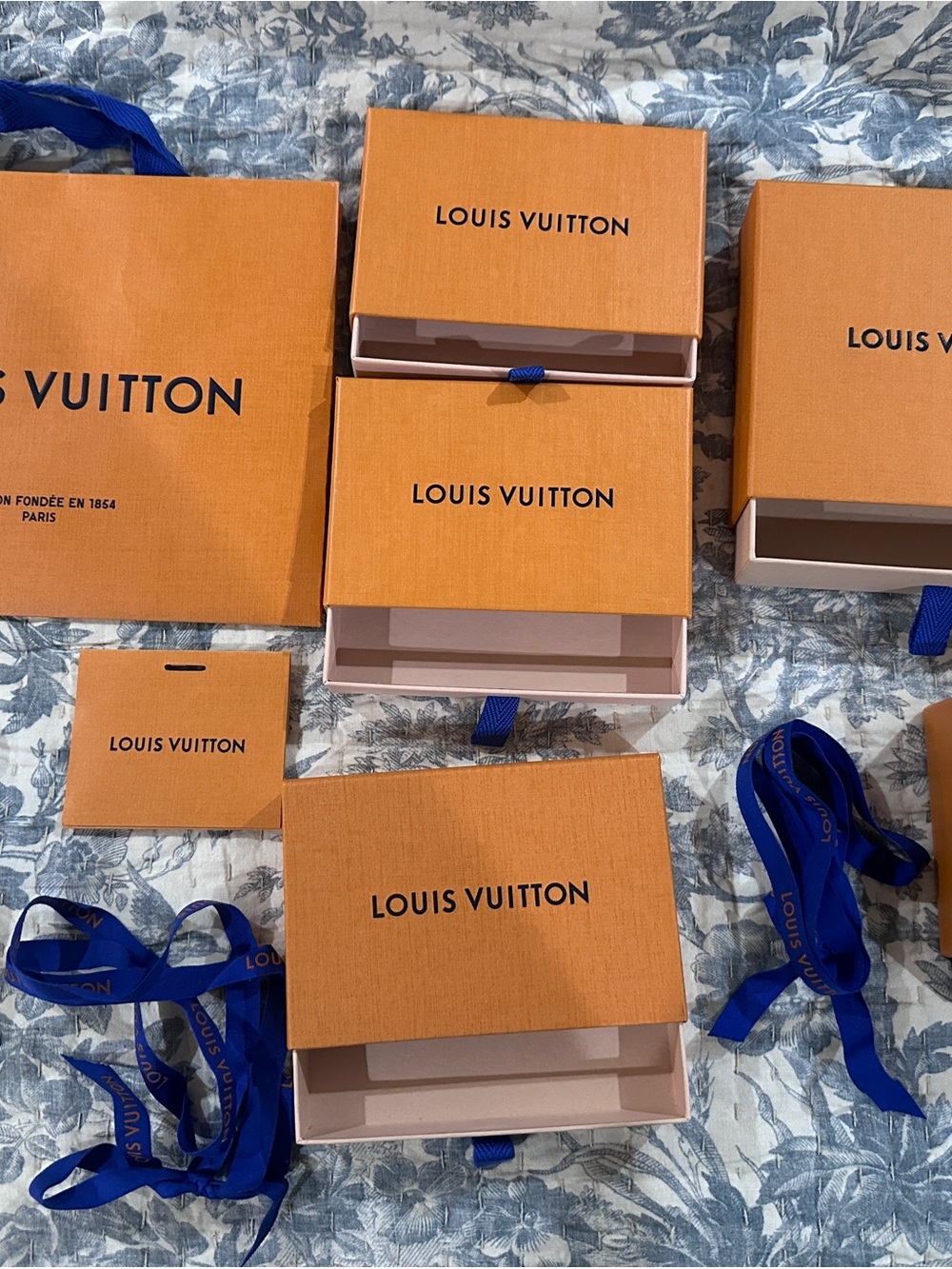 Louis Vuitton Orange Boxes with Blue Ribbons